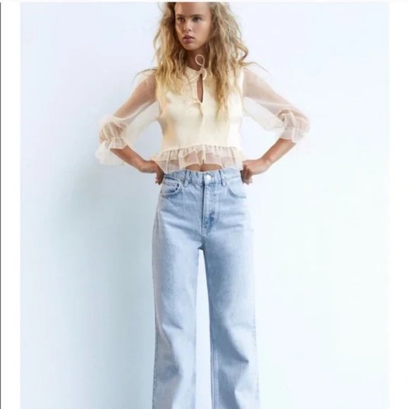 ZARA COMBINATION ORGANZA KNIT SWEATER - Picture 7 of 13